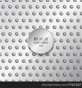 Shiny metal background in silver color with circular texture and round holes seamless pattern. white and gray gradient color metallic. Vector illustration