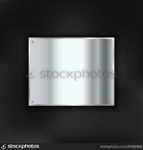 Shiny metal plate on a leather texture background