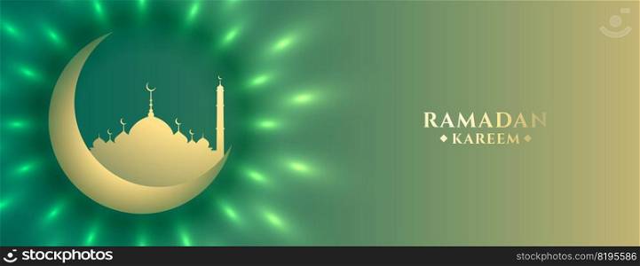 shiny moon and mosque ramadan kareem islamic banner