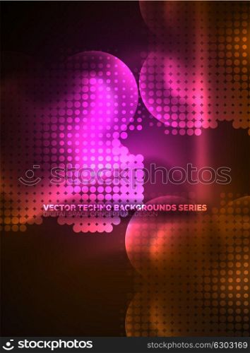 Shiny neon glowing circles, dot particles structure. Shiny neon glowing circles, dot particles structure. Vector digital technology abstract background, backdrop for techno presentation or web banner template