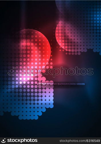 Shiny neon glowing circles, dot particles structure. Shiny neon glowing circles, dot particles structure. Vector digital technology abstract background, backdrop for techno presentation or web banner template