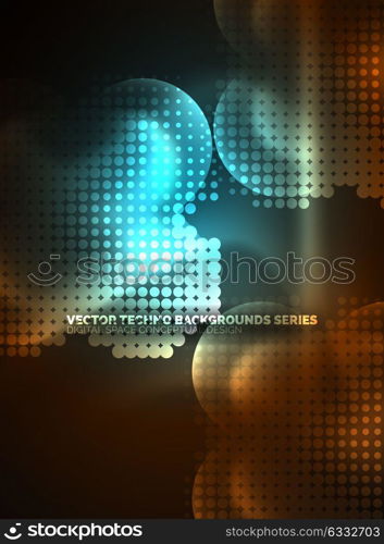 Shiny neon glowing circles, dot particles structure. Shiny neon glowing circles, dot particles structure. Vector digital technology abstract background, backdrop for techno presentation or web banner template