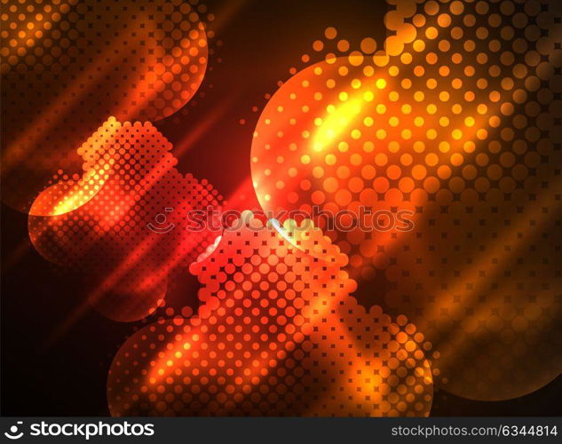 Shiny neon glowing circles, dot particles structure. Shiny neon glowing circles, dot particles structure. Vector digital technology abstract background, backdrop for techno presentation or web banner template