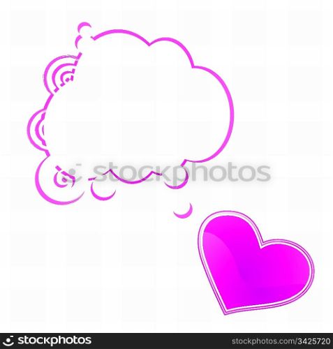Shiny pink heart and speech bubble card, vector illustration