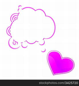 Shiny pink heart and speech bubble card, vector illustration