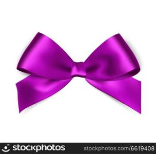 Shiny purple satin ribbon on white background. Vector red bow and ribbon.. Shiny purple satin ribbon on white background.
