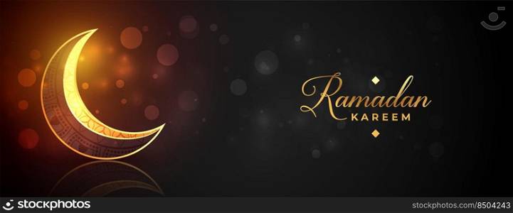 shiny ramadan kareem golden moon banner design