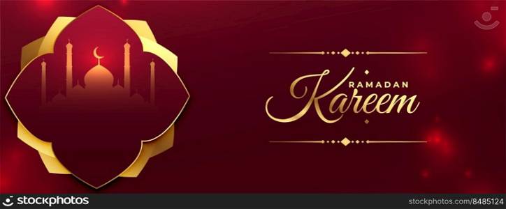 shiny red ramadan kareem golden banner design