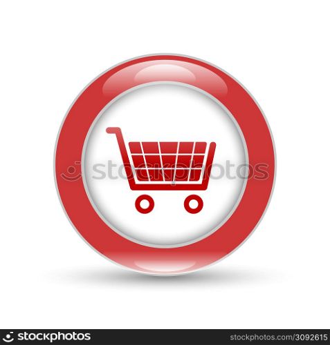 shiny shopping basket icon with shadow on white. shiny shopping basket icon