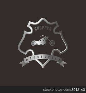 shiny silver shield chopper motorcycle. shiny silver shield chopper motorcycle vector art illustration