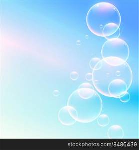 shiny soft water bubbles on blue background