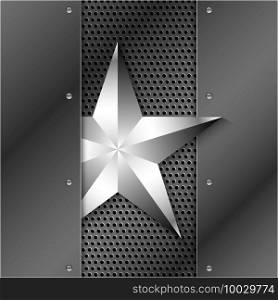 Shiny star metal background with screws on perforated texture.