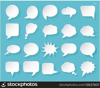 Shiny white paper bubbles for speech on an blue background. Vector illustration.