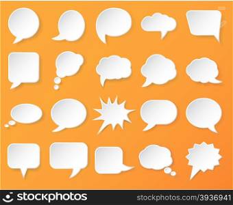 Shiny white paper bubbles for speech on an orange background. Vector illustration.