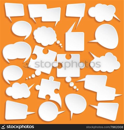 Shiny white paper bubbles for speech on an orange background.Vector illustration