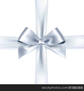 Shiny white satin ribbon. Shiny white satin ribbon on white background. Vector silver bow and ribbon