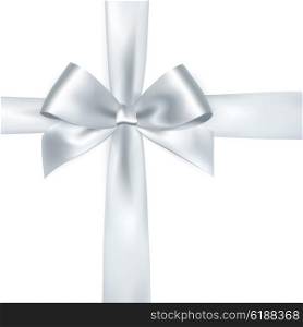 Shiny white satin ribbon. Shiny white satin ribbon on white background. Vector silver bow and ribbon
