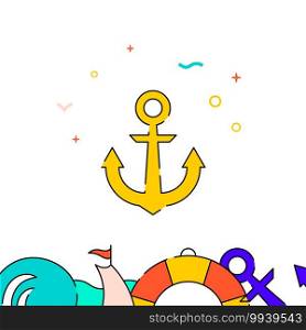 Ship anchor filled line vector icon, simple illustration, water safety and watercraft related bottom border.. Ship anchor filled line icon, simple illustration