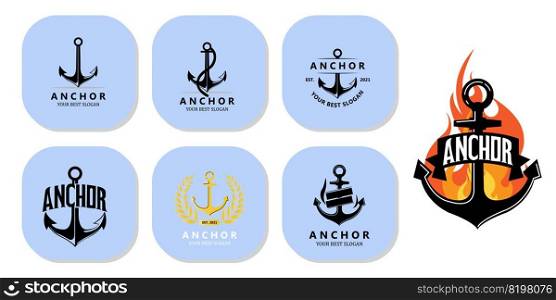 ship anchor logo icon vector, port, retro design illustration