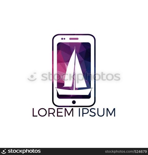 Ship and phone logo design. Unique yacht and device logotype design template.