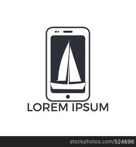 Ship and phone logo design. Unique yacht and device logotype design template.