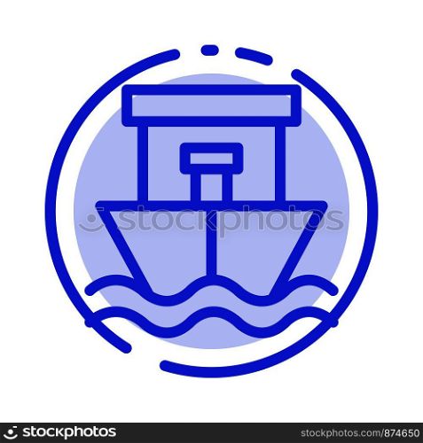 Ship, Beach, Boat, Summer Blue Dotted Line Line Icon