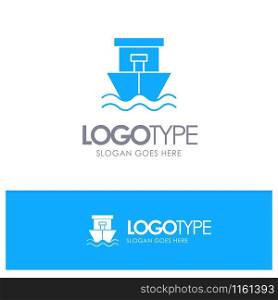Ship, Beach, Boat, Summer Blue Solid Logo with place for tagline