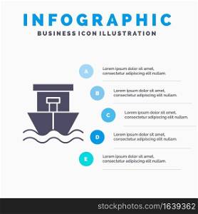Ship, Beach, Boat, Summer Solid Icon Infographics 5 Steps Presentation Background