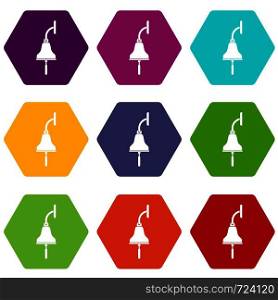 Ship bell icon set many color hexahedron isolated on white vector illustration. Ship bell icon set color hexahedron