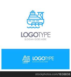 Ship, Boat, Cargo, Construction Blue Outline Logo Place for Tagline