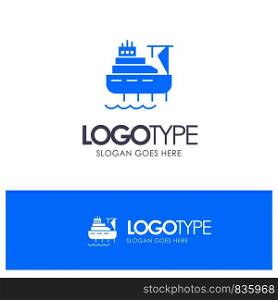 Ship, Boat, Cargo, Construction Blue Solid Logo with place for tagline