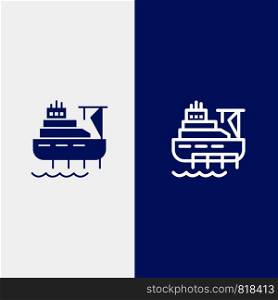 Ship, Boat, Cargo, Construction Line and Glyph Solid icon Blue banner Line and Glyph Solid icon Blue banner
