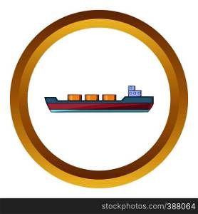 Ship carries cargo vector icon in golden circle, cartoon style isolated on white background. Ship carries cargo vector icon