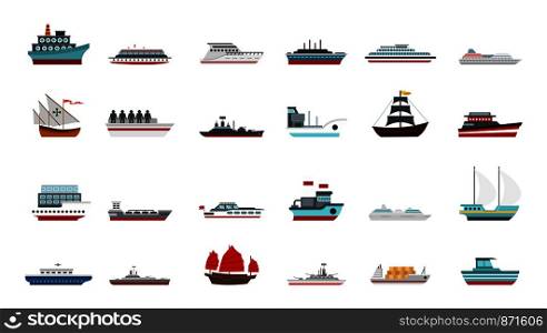 Ship icon set. Flat set of ship vector icons for web design isolated on white background. Ship icon set, flat style