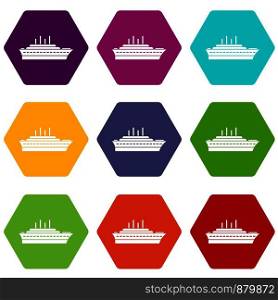 Ship icon set many color hexahedron isolated on white vector illustration. Ship icon set color hexahedron