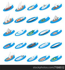 Ship icons set. Isometric set of 25 ship vector icons for web isolated on white background. Ship icons set, isometric style