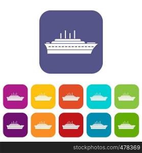 Ship icons set vector illustration in flat style in colors red, blue, green, and other. Ship icons set