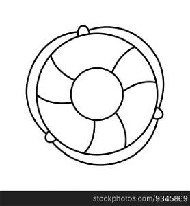 Ship Lifeline or Lifebuoy line doodle icon. Inflatable rescue circle outline contour drawing on white background. Coloring book pages design elements.
