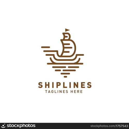 ship lines logo isolated on white background, sailing boat logo lines