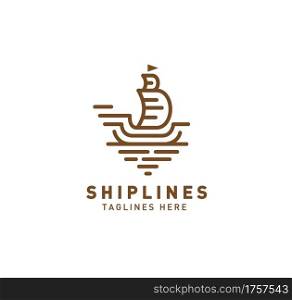 ship lines logo isolated on white background, sailing boat logo lines