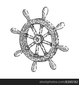 ship rudder hand drawn vector. helm wheel, boat captain yacht, nauutical sail ship rudder sketch. isolated black illustration. ship rudder sketch hand drawn vector