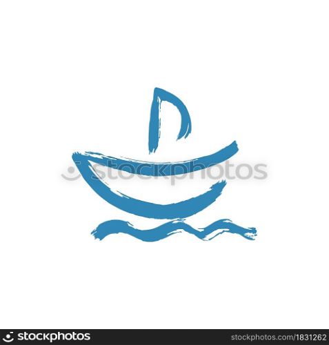 Ship, sailboat icon. Hand drawing paint, brush drawing. Isolated on a white background. Doodle grunge style icon. Outline, cartoon illustration. Doodle grunge style icon. Decorative element. Outline, cartoon line icon