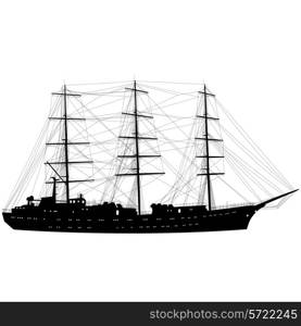 Ship sailing boat silhouette isolated on white background. Vector illustration.