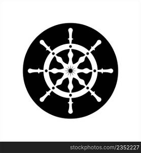 Ship Steering Wheel Icon, Boat, Yacht Steering Wheel Vector Art Illustration