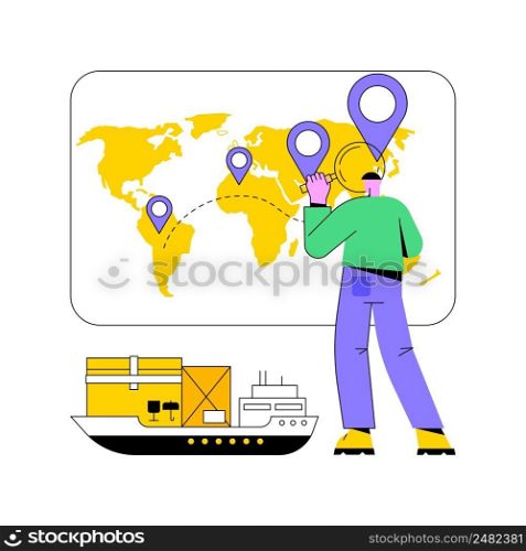 Ship tracking abstract concept vector illustration. Ship number, maritime vessel identification, finding location, freight tracking, marine traffic, online global tracker abstract metaphor.. Ship tracking abstract concept vector illustration.