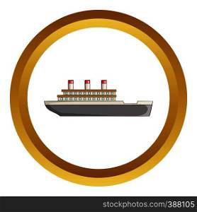 Ship vector icon in golden circle, cartoon style isolated on white background. Ship vector icon