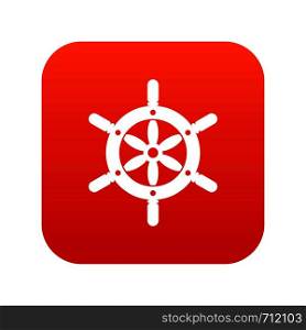 Ship wheel icon digital red for any design isolated on white vector illustration. Ship wheel icon digital red