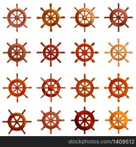 Ship wheel icons set. Cartoon set of ship wheel vector icons for web design. Ship wheel icons set, cartoon style