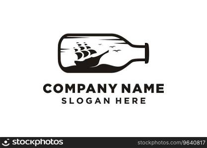Ship with bottle logo design Royalty Free Vector Image