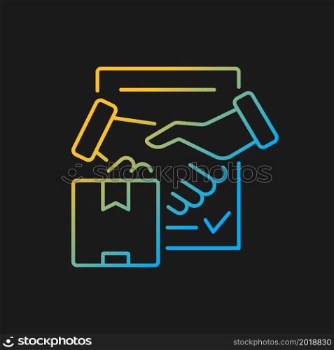 Shipment contract gradient vector icon for dark theme. International trade agreement, business and partnership. Thin line color symbol. Modern style pictogram. Vector isolated outline drawing. Shipment contract gradient vector icon for dark theme